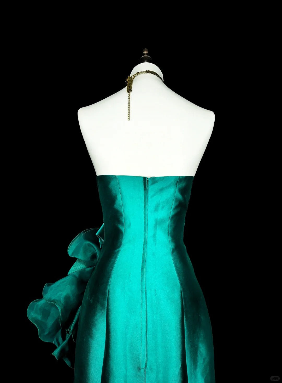 Vintage Mermaid Sweetheart Green 70s Satin Long Prom Gown Party Wear Dresses4 N1834