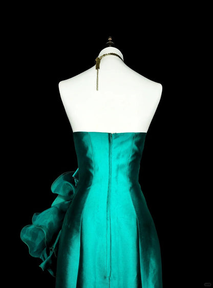 Vintage Mermaid Sweetheart Green 70s Satin Long Prom Gown Party Wear Dresses4 N1834