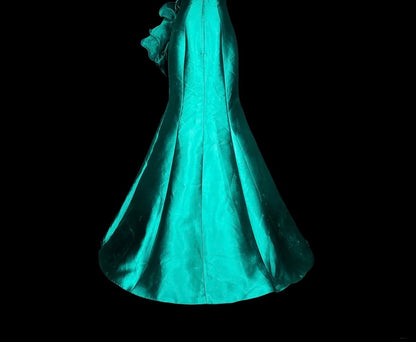 Vintage Mermaid Sweetheart Green 70s Satin Long Prom Gown Party Wear Dresses4 N1834