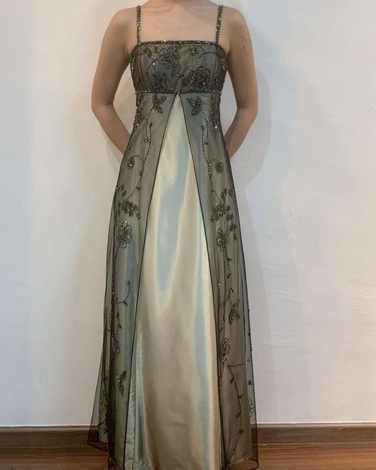 Delicate Beaded Long Tulle Elegant Ball Gown Evening Dress Formal Birthday Party Dress Prom Dress N1694