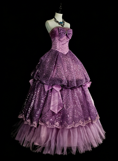 Beautiful Prom Dresses Ball Gown Purple Strapless Tulle With Bow-knot Long Evening Outfits N3421