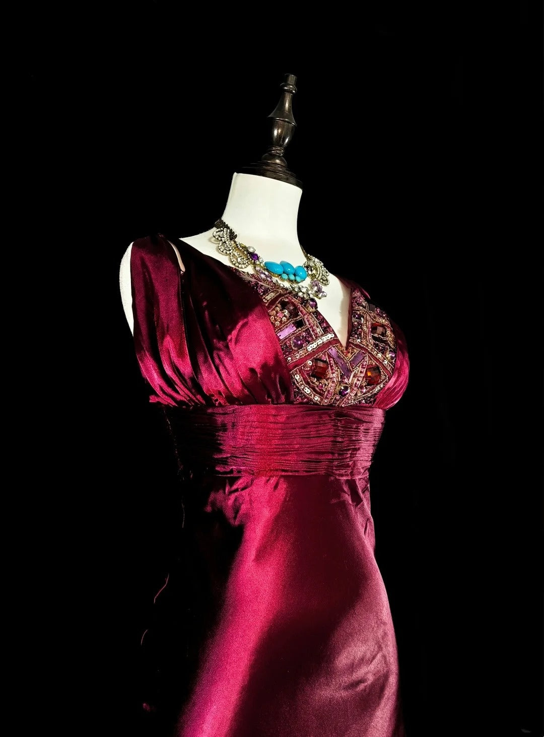 Vintage Mermaid V Neck Dark Red Burgundy Satin With Beadings Long Prom Gown Party Wear Fashion Dresses N1829