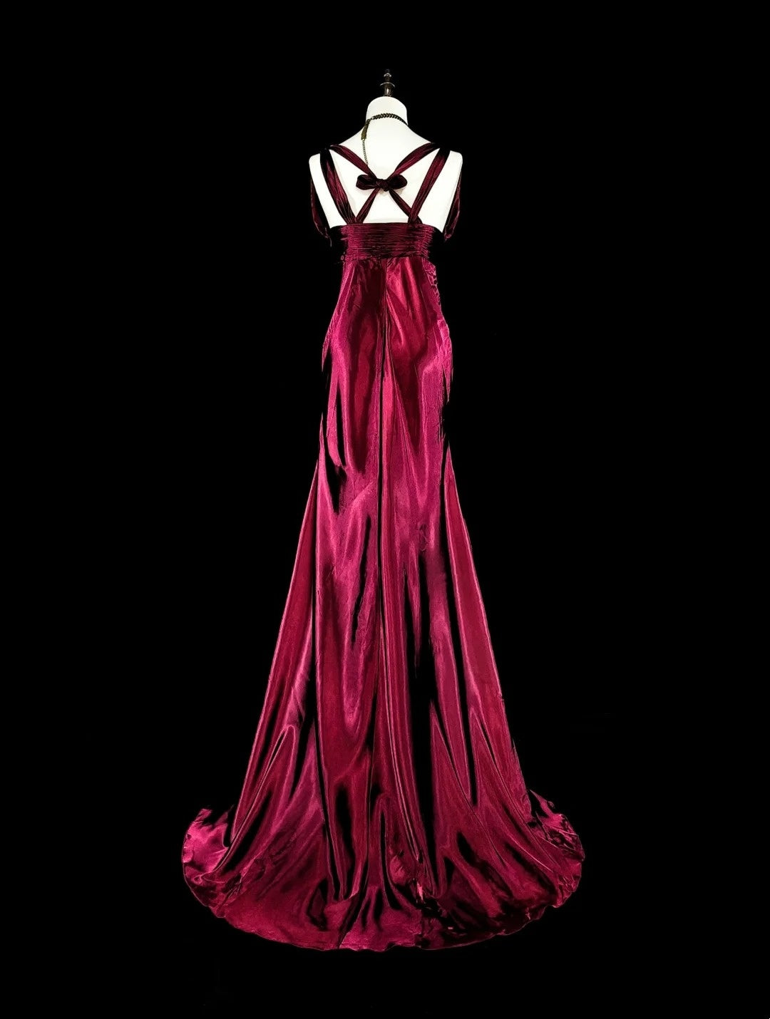 Vintage Mermaid V Neck Dark Red Burgundy Satin With Beadings Long Prom Gown Party Wear Fashion Dresses N1829