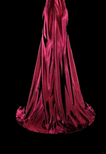 Vintage Mermaid V Neck Dark Red Burgundy Satin With Beadings Long Prom Gown Party Wear Fashion Dresses N1829