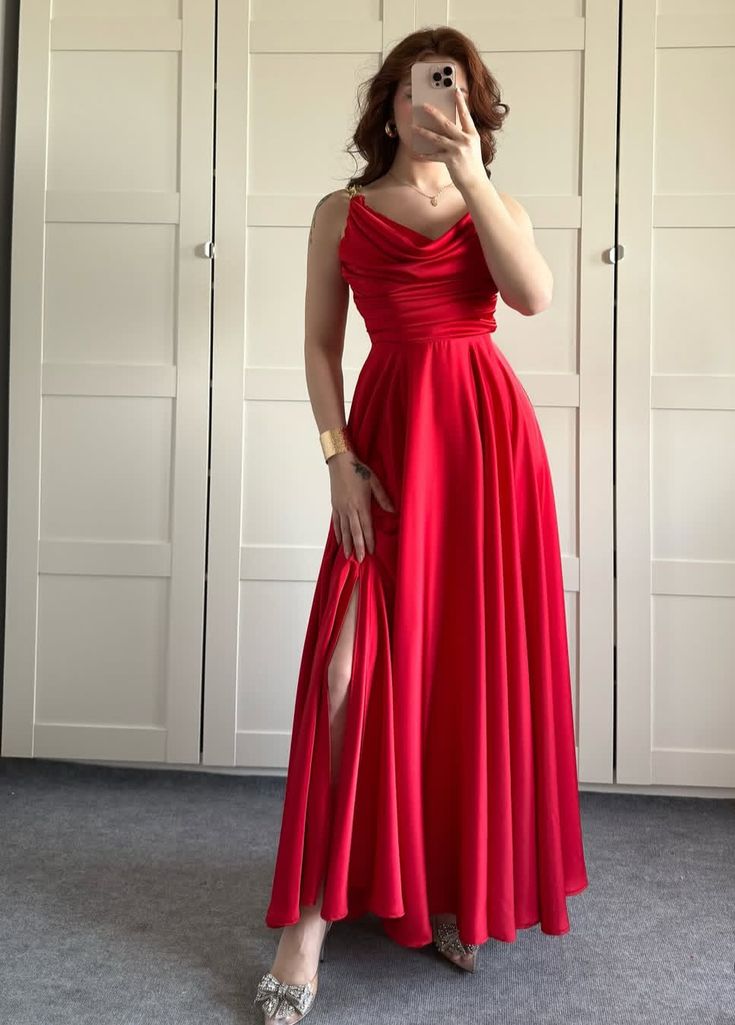 Modest Senior Prom Dresses High Schools Inspiration A Line Spaghetti Straps Red Semi Formal Grad Long Prom Dress For Teens AB2152