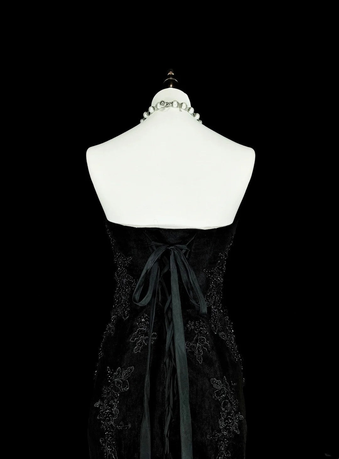 Vintage 1980s Mermaid Sweetheart Black Tulle With Appliques Sleeveless Long Prom Formal Dresses N1599