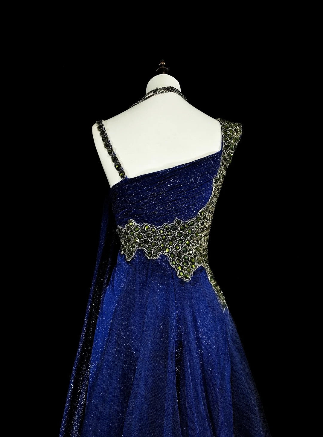 Vintage 1980s Mermaid One Shoulder Royal Blue Satin With Beaded Long Prom Formal Dresses N1607