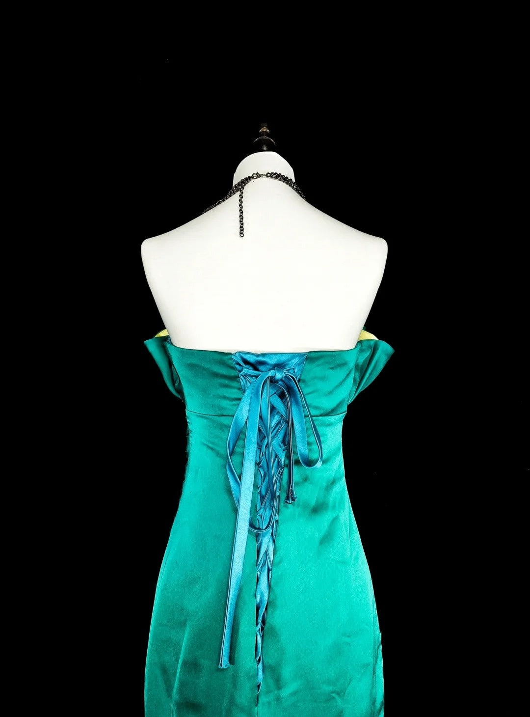 Vintage Mermaid Strapless Satin Green 70s With Pleated Beads Long Prom Gown Party Wear Dresses N1842