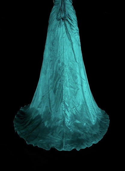 Vintage Mermaid Green 70s With Pleated Gold Beads Long Prom Gown Party Wear Dresses N1837