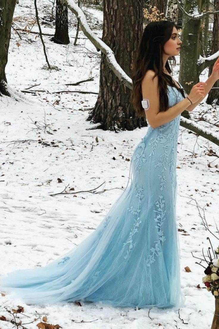 Elegant Sheath-Column Floor Length Tulle Backless Long Prom Dress Party Dresses Online AB1689