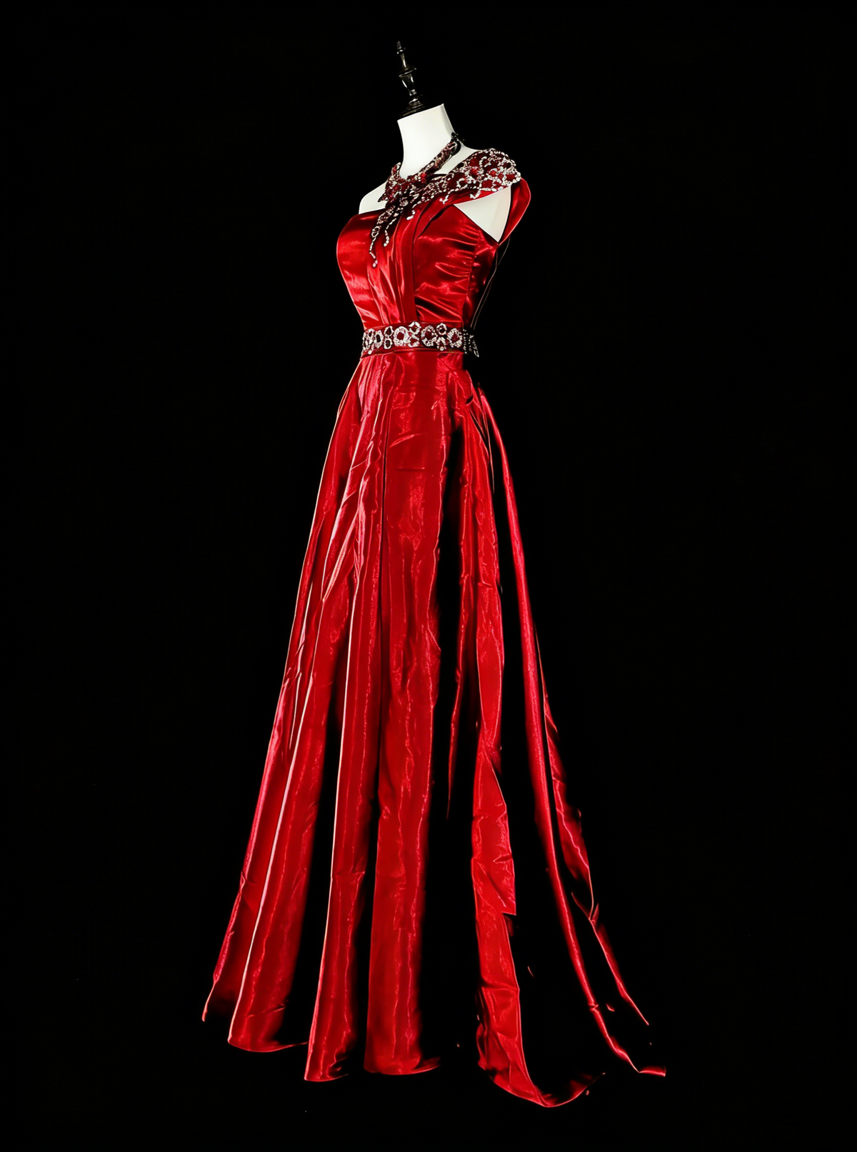 Vintage A Line One Shoulder Red With Beadings Long Prom Gown Party Wear Fashion Dresses N1825