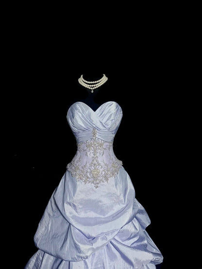 Vintage Prom Dresses Ball Gown Sweetheart Light Lilac Taffeta 80s With Lace Long Formal Evening Outfits N3895