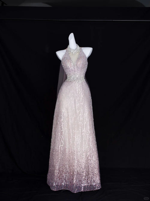Elegant A Line Halter Blush Pink With Beading Formal Dress Sequin Birthday Prom Dresses N2829