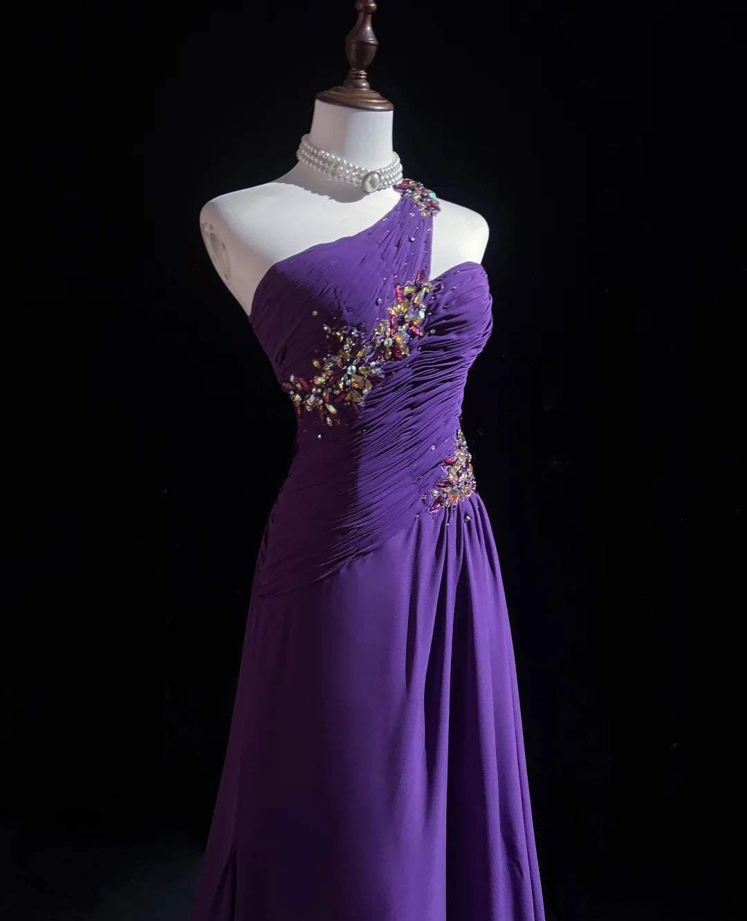 Vintage Prom Dresses A line One Shoulder Purple Chiffon 80s With Beaded Long Formal Evening Outfits N3889