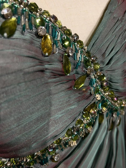 Vintage Prom Aesthetic Dresses A Line Spaghetti Strap Green Chiffon Long Formal Dress N3017