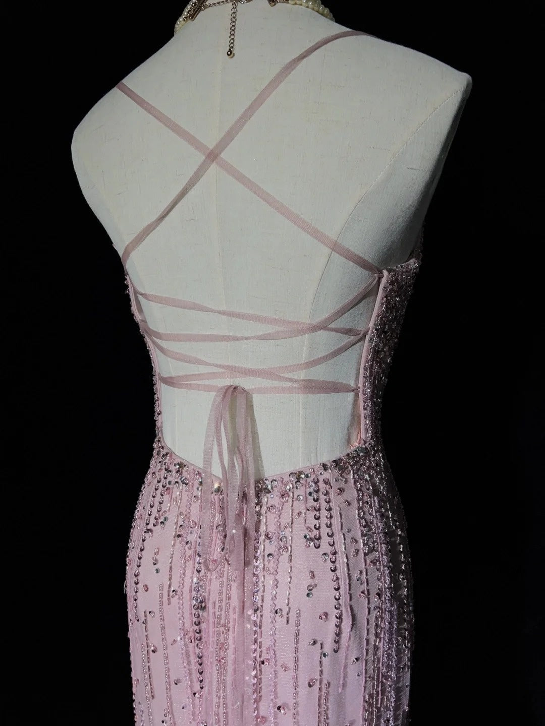 Timeless Prom Dresses Mermaid Spaghetti Strap Light Pink Tulle With Beading Backless Long Evening Outfits N3233