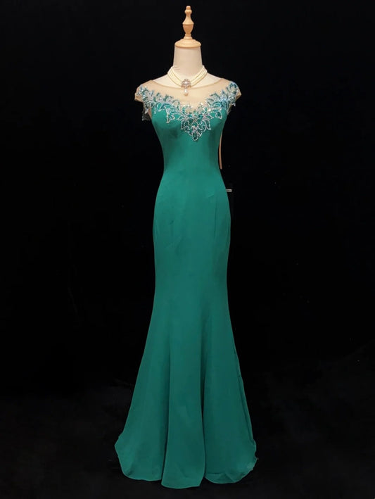 Vintage Prom Dresses Inspo Mermaid Scoop Green With Beading For Women Formal Dress N3223