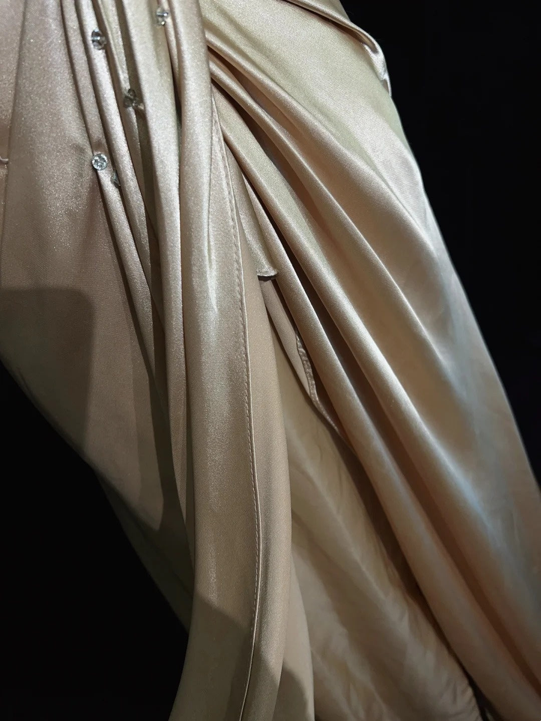 Vintage Prom Dresses Inspo A Line V Neck Gold Satin Long 1990s With Beading Formal Gowns N3347