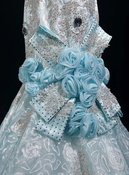 Beautiful Prom Dresses Mermaid Spaghetti Strap Light Blue With Flowers Beading Long Evening Outfits N3319