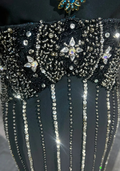 Vintage Prom Dresses 1980s Mermaid Halter Black Chiffon With Beaded Long Prom Gown N3122