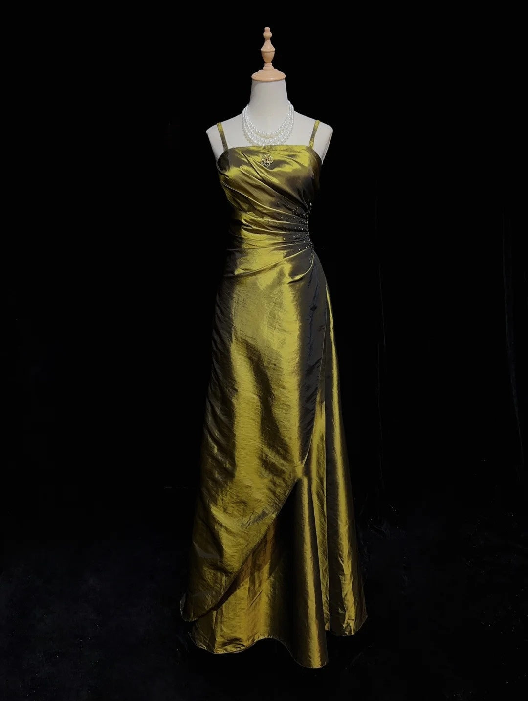Vintage Prom Dresses Inspo A line Spaghetti Strap Olive Green Long 1990s With Beaded Jacket Formal Gowns N3381