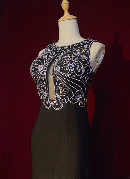Modest Prom Dresses Mermaid Scoop Neck With Silver Beading Long Formal Evening Dress N3874