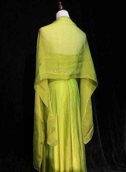 Vintage 90s Prom Dresses A Line Strapless Green Chiffon With Pleated Cape Formal Evening Outfits N3852