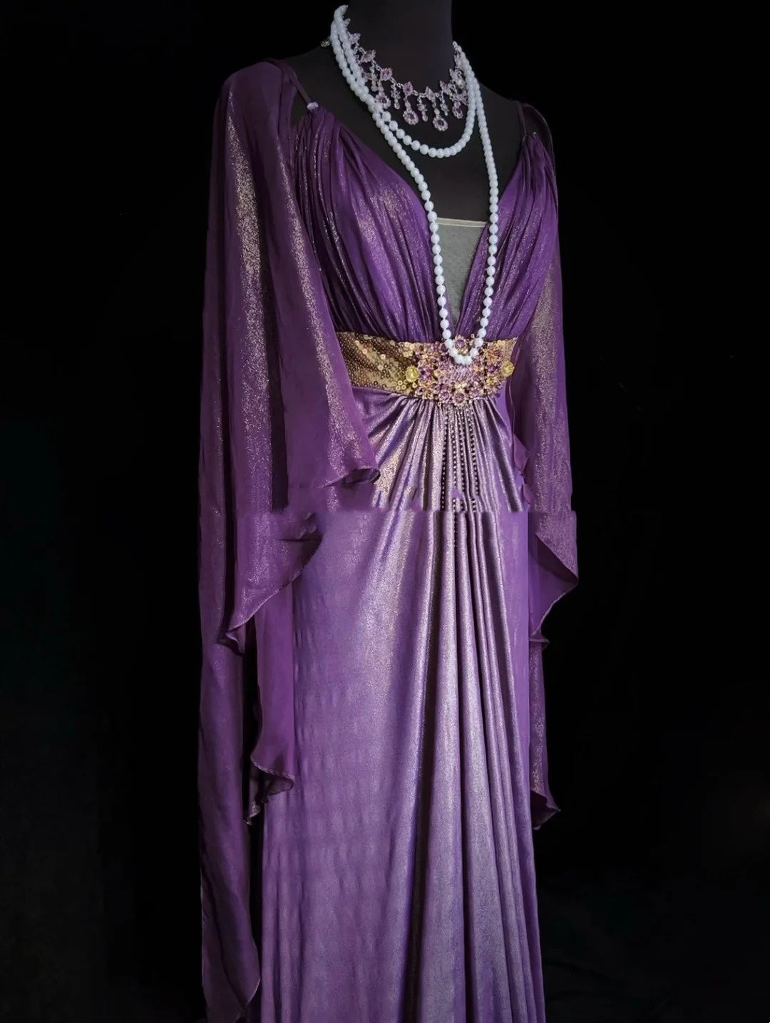 Charming Prom Dresses A line Spaghetti Strap Purple Chiffon With Cape Long Formal Evening Dress N3897
