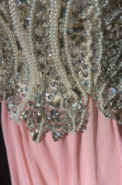 Vintage Prom Aesthetic Dresses A Line Sweetheart Blush Pink Chiffon With Beading Long Formal Dress N3032