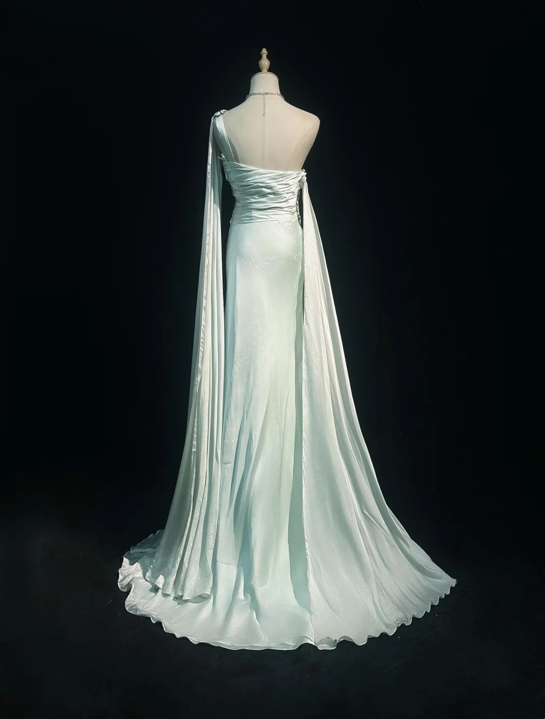 Beautiful Prom Dresses A line One Shoulder Light Green Chiffon With Crystals Long Formal Evening Outfits N3678