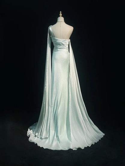 Beautiful Prom Dresses A line One Shoulder Light Green Chiffon With Crystals Long Formal Evening Outfits N3678