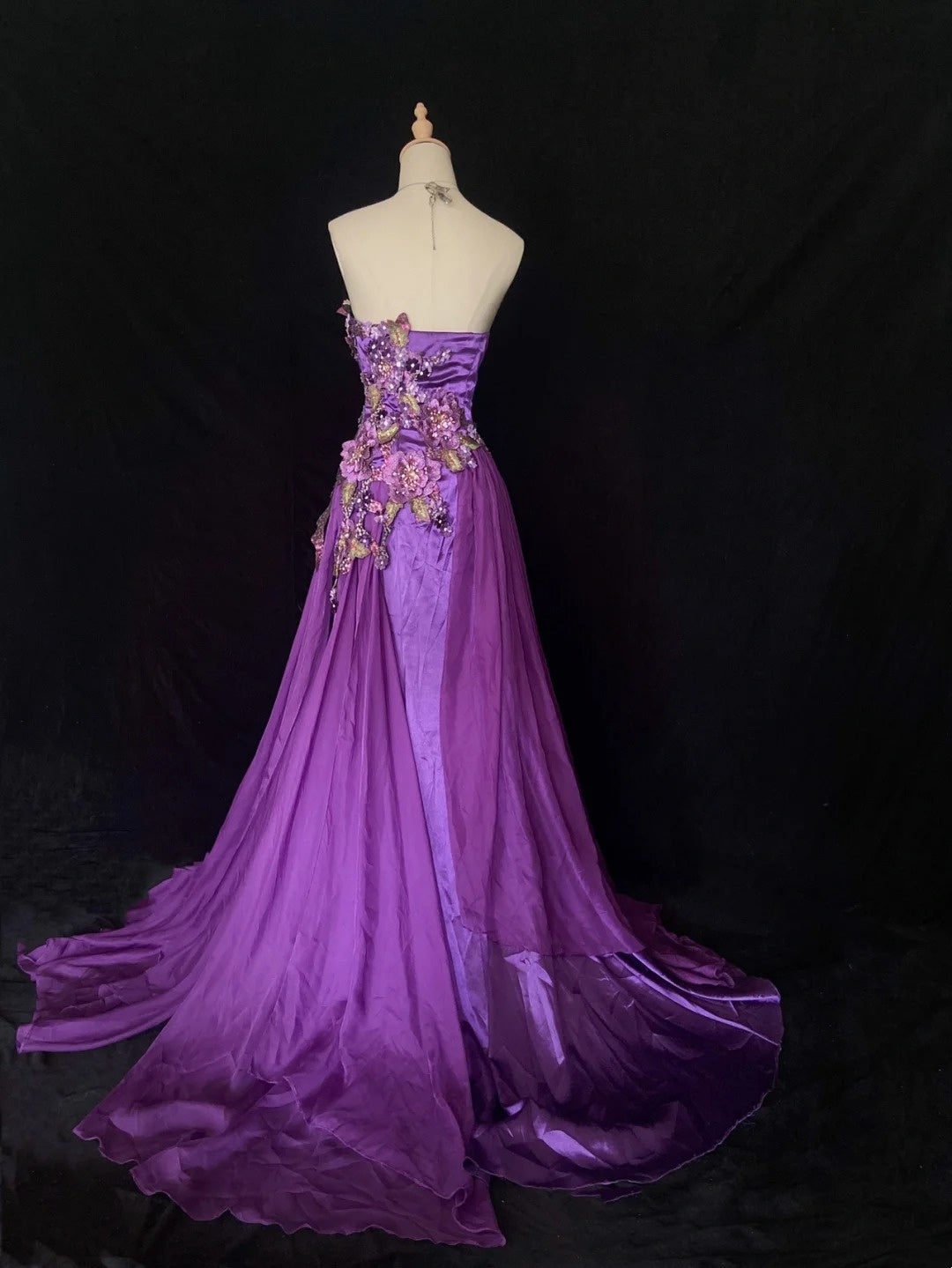Beautiful Prom Dresses Mermaid Purple Strapless Tulle With Flowers Appliqued Long Evening Outfits N3411