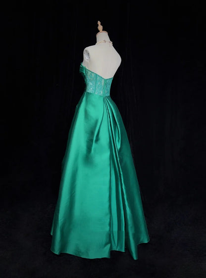Charming Prom Dresses Ball Gown Strapless Green With Pleated Long Formal Evening Dress N3902
