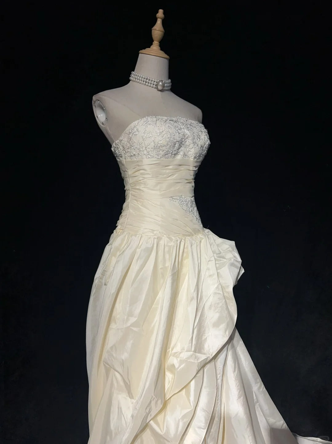 Vintage Prom Dresses 80s Ball Gown Light Champagne Strapless With Lace Evening Outfits N3470