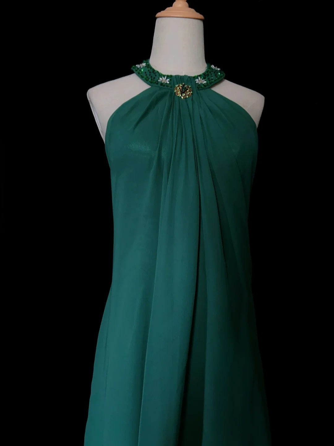Vintage Prom Dresses 80s A Line Halter Green Chiffon With Beaded Long Evening Outfits N3450