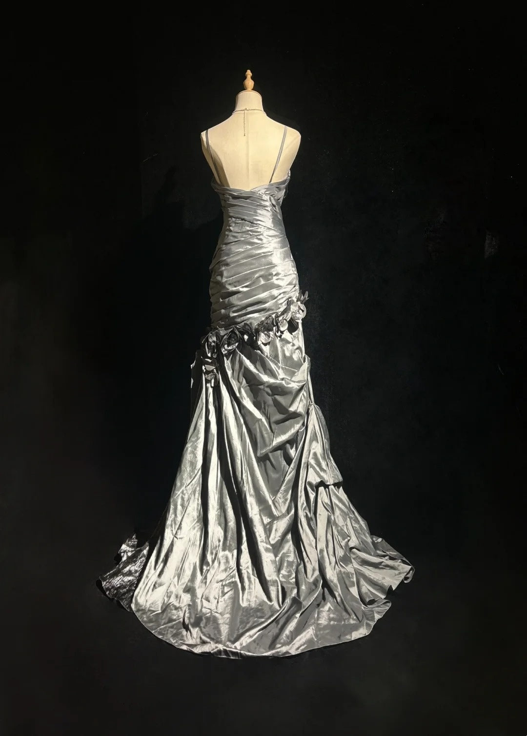 Beautiful Prom Dresses Mermaid Spaghetti Strap Silver Gray With Flowers Long Formal Evening Outfits N3684