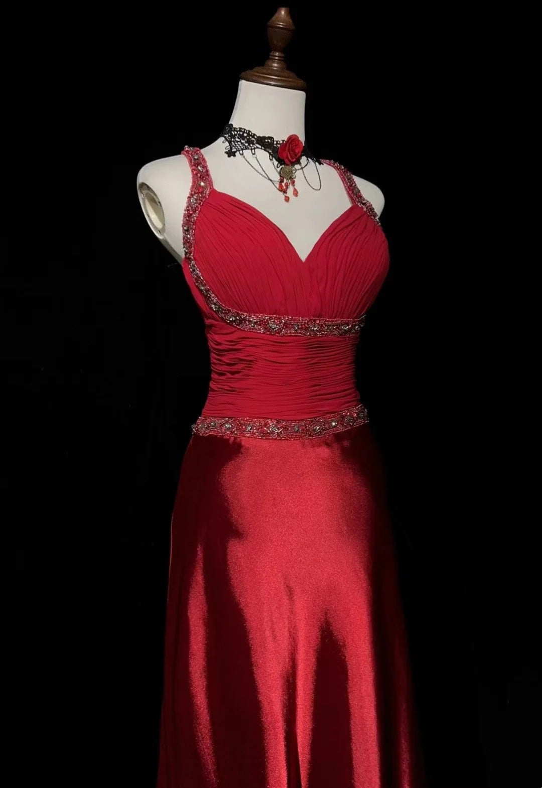 Classy Mermaid Sweetheart Straps Red With Beading Folds Sleeveless Long Formal Dress Gown Prom Dresses N2449
