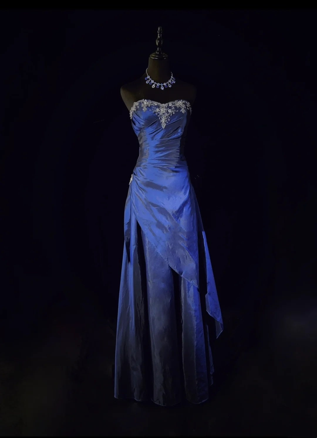 Vintage Prom Dresses A line Sweetheart Navy Blue Taffeta With Beaded Cape 90s Long Formal Gown N2904