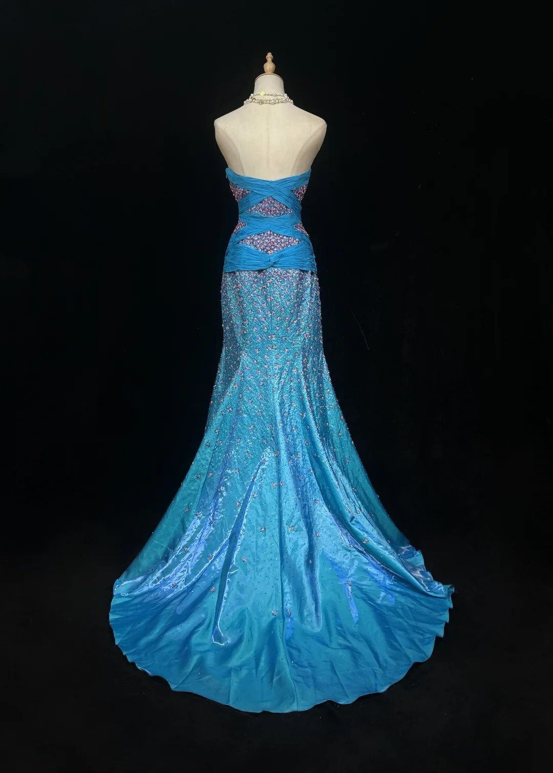 Beautiful Prom Dresses Mermaid Strapless Blue With Beaded Long Formal Gown N2928