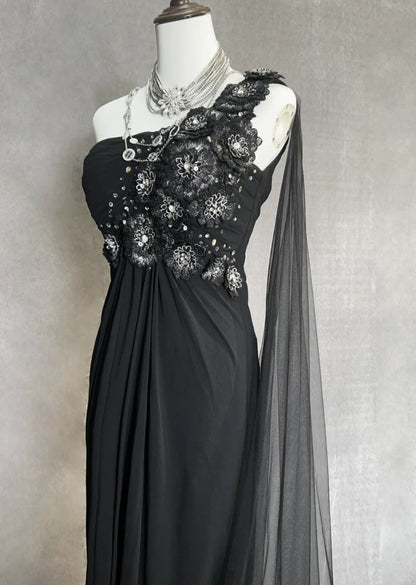 Charming Prom Dresses Mermaid One Shoulder Black Tie Dress With Beaded Long Formal Evening Outfits N3699