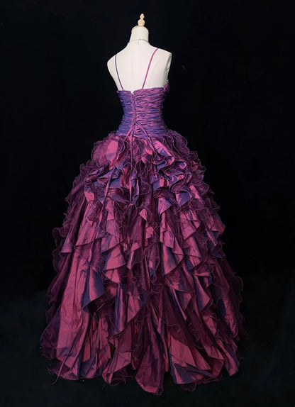 Vintage Prom Dresses Inspo Ball Gown Spaghetti Strap Purple Tulle Tiered Layers 80s With Beaded Formal Gowns N3357