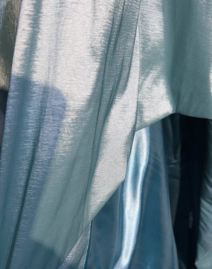 Elegant Chic Prom Dresses A line Spaghetti Strap Light Sky Blue Satin With Sleeves Semi Formal Evening Gowns N3800