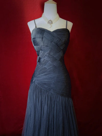 Elegant Prom Dresses Inspo Mermaid Spaghetti Strap Navy Blue Tulle With Ruffled For Women Formal Dress N3226