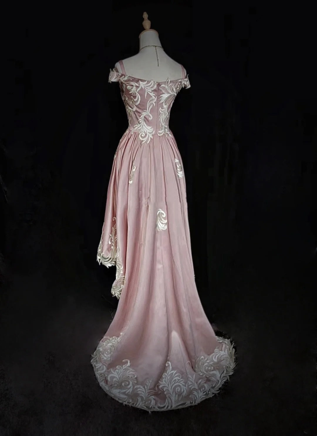 Modest Prom Dresses Inspo High Low Off The Shoulder Pink Satin With Lace For Women Formal Dress N3218