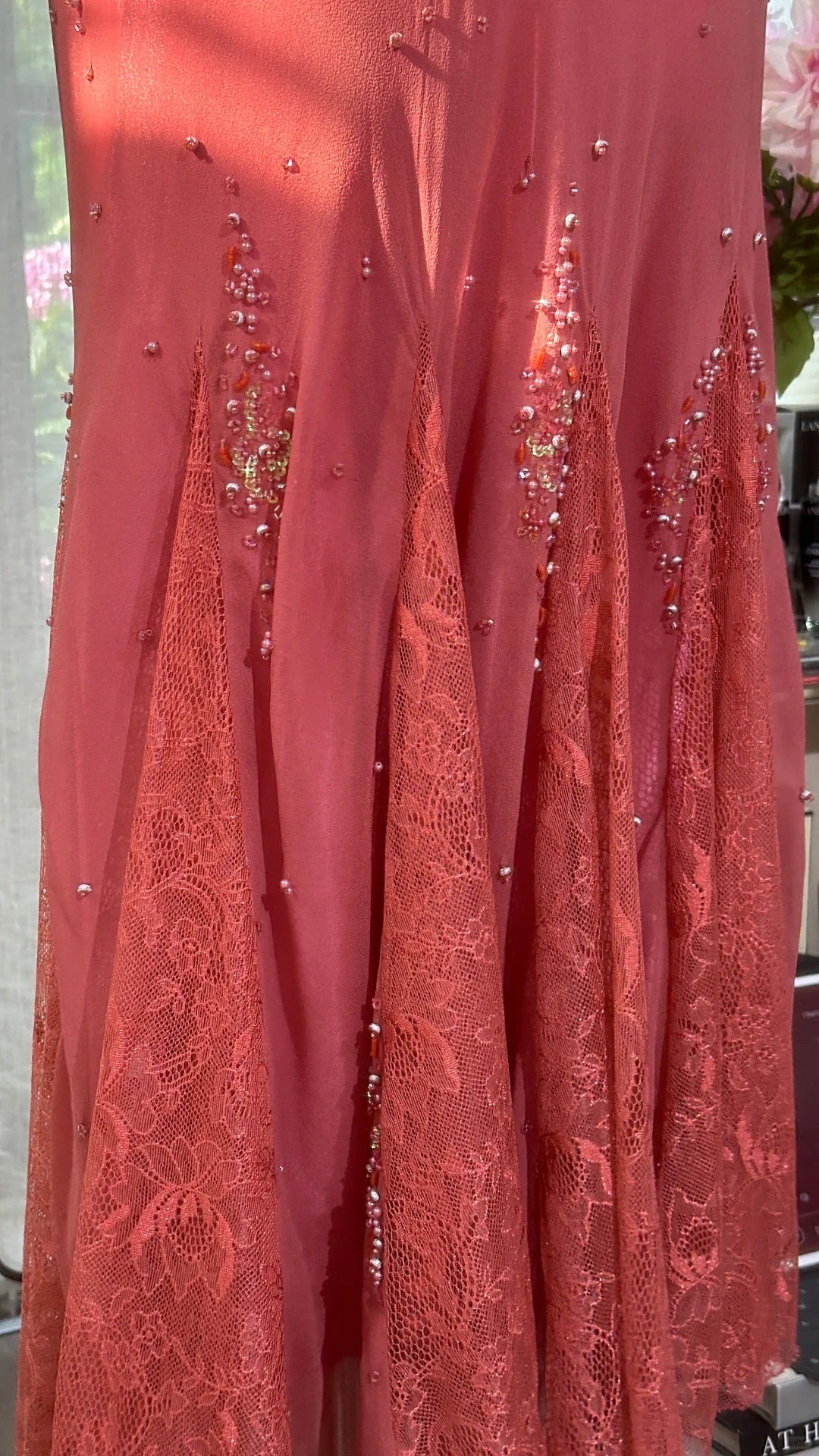 Modest Prom Dresses Mermaid Spaghetti Strap Coral Chiffon With Beading Long Lace Evening Outfits N3537
