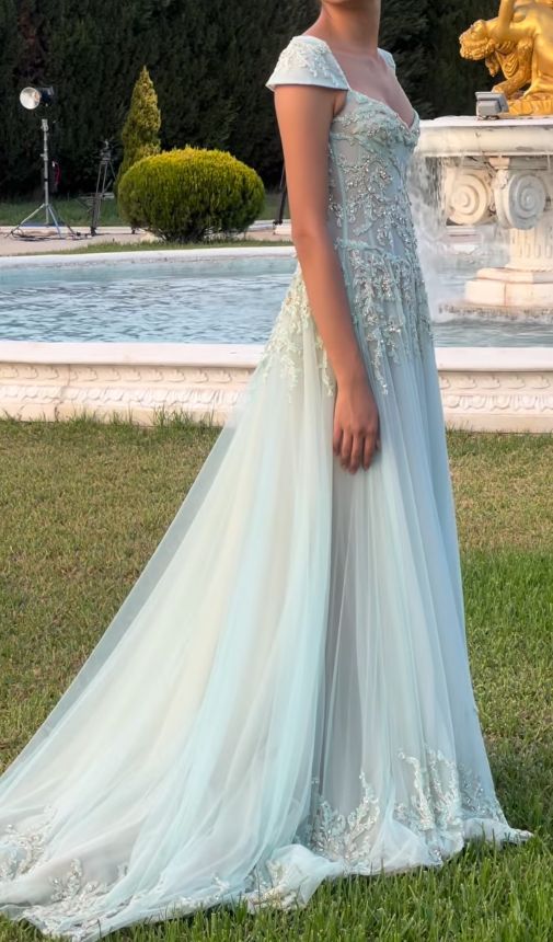 Fairy-tale A Line Exquisite Beaded Tulle Prom Dress Wedding Guest Dress Dinner Outfits Party Gowns AB2198