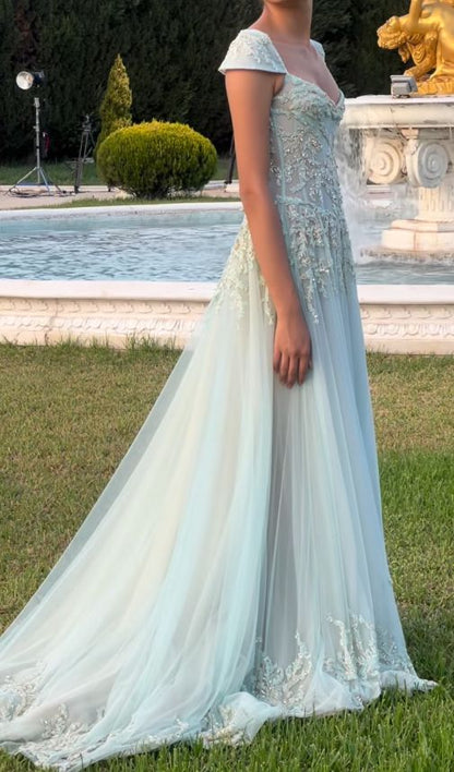 Fairy-tale A Line Exquisite Beaded Tulle Prom Dress Wedding Guest Dress Dinner Outfits Party Gowns AB2198