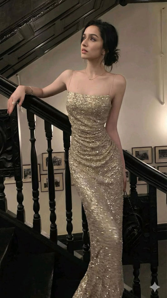 Simple Evening Dresses Woman's Sequined Fashion Mermaid Prom Gowns Shiny Fashion N1797