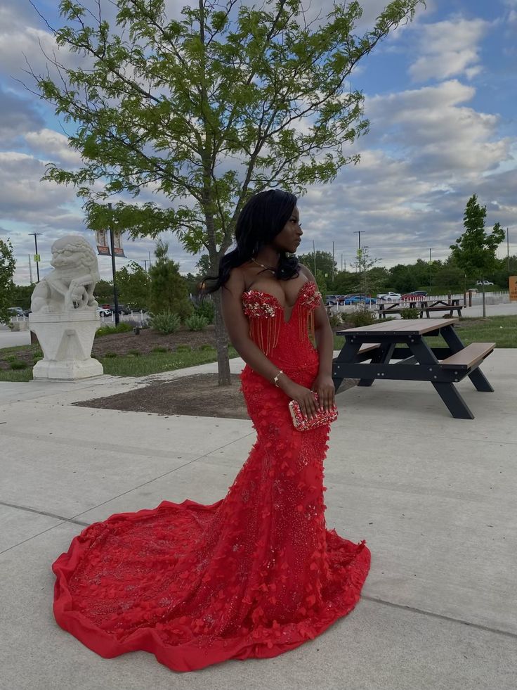 Elegant Mermaid Sweetheart Red Sequin With Beadings Black Girls Long Formal Prom Evening Dress Dinner Outfits Party Gowns AB2084