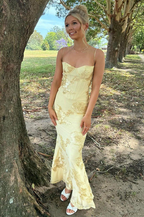 Spaghetti Straps Floral Long Prom Dresses Sheath Sexy Party Dress For Teens AB2233